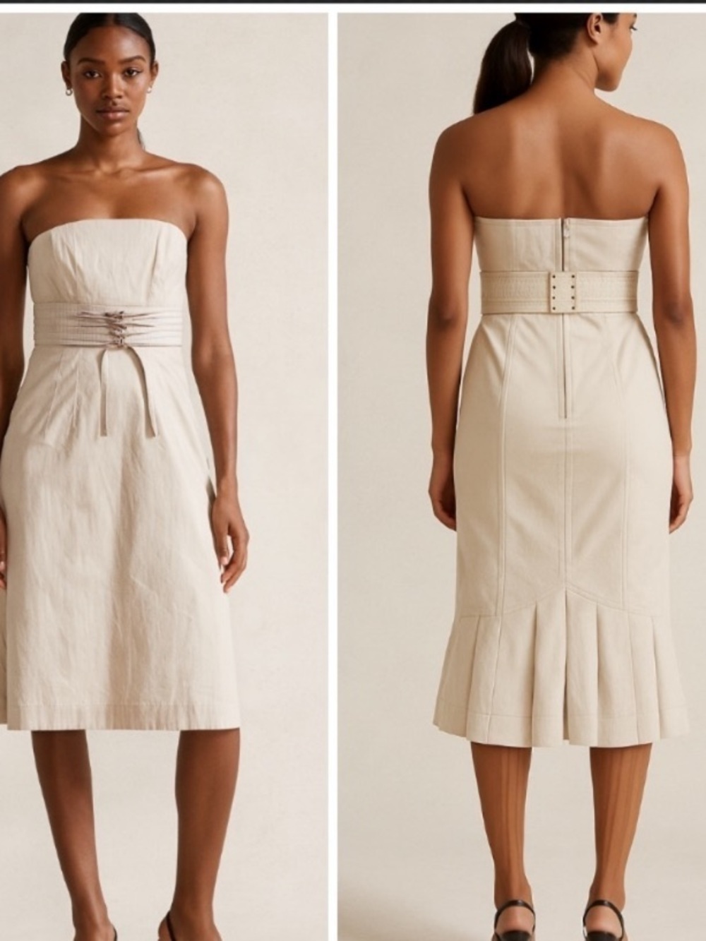 Byron Lars Strapless Belted Midi Dress Back Pleat XS